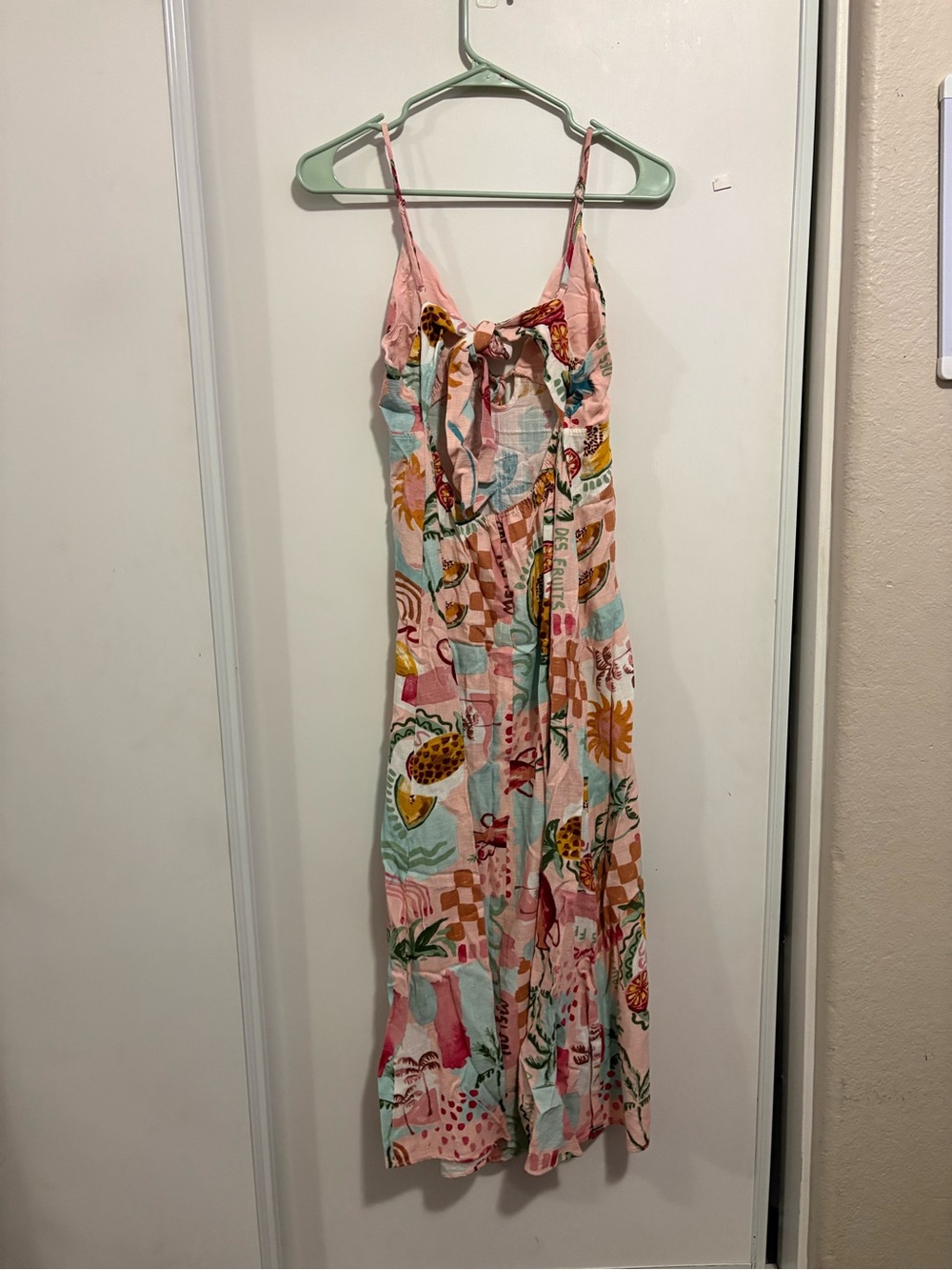 Paper Heart Tropical Fruit Print Linen Blend Maxi Dress M Pink Peach Boho - Picture 5 of 8